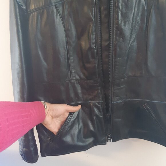 Men's Black Leather Coat - Valois Acton Vale QC - Rare Vintage - Picture 11 of 12